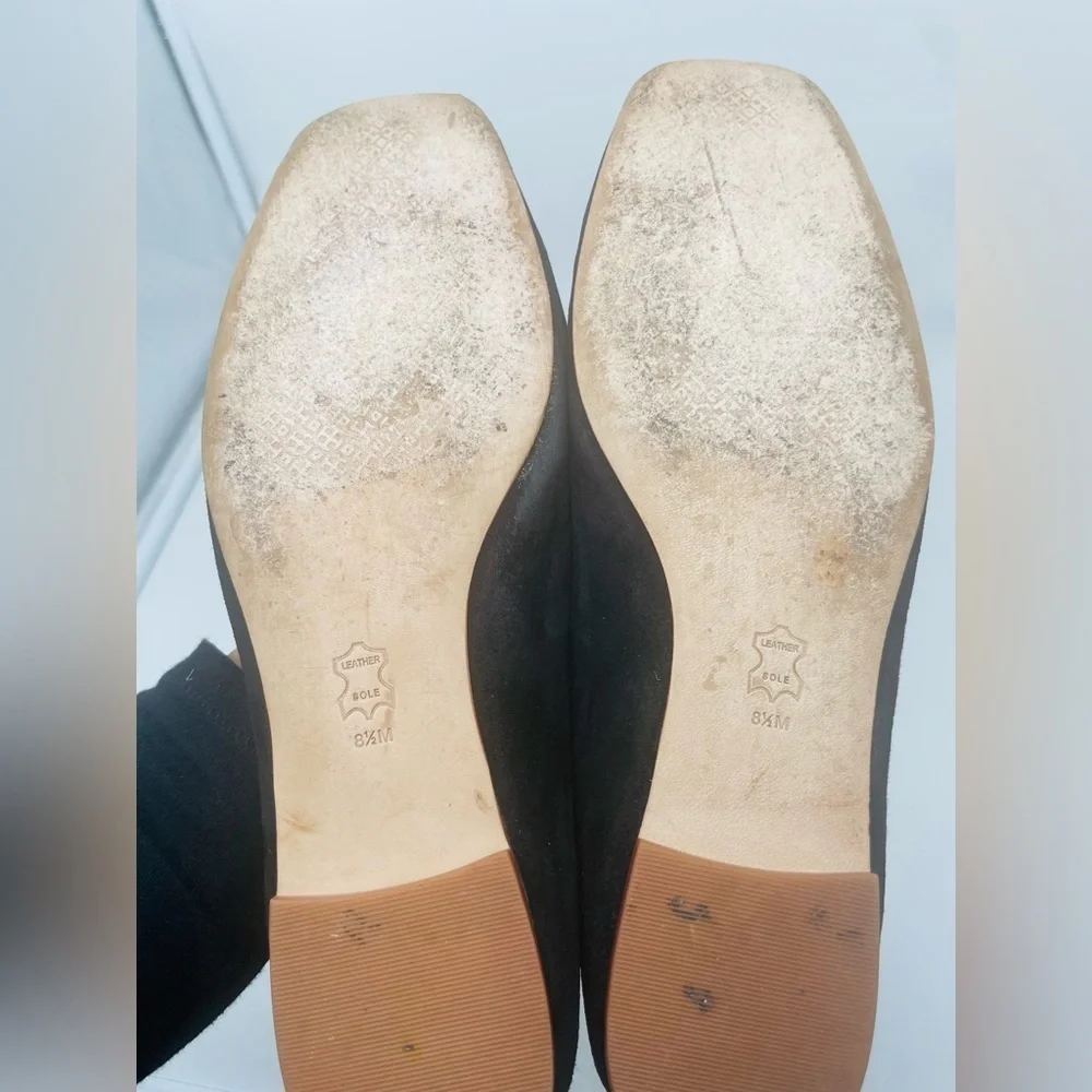 Tory Burch Black Suede Leather square toe Georgia ballet flats 8.5